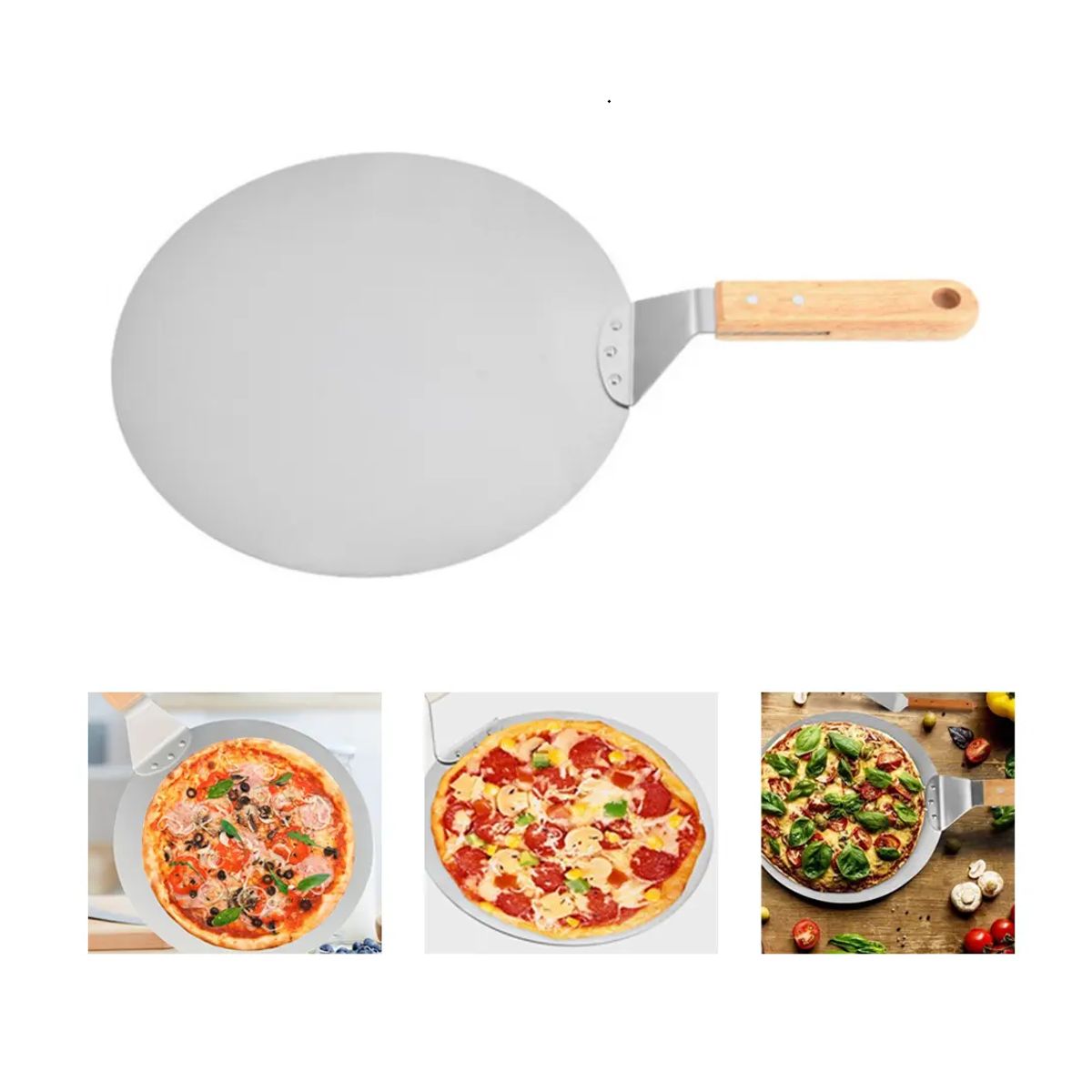 GENERICO - Pala De Pizza Redonda 30 Cm Acero Inox Con Mango De Madera