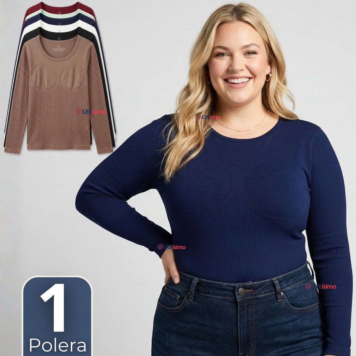 UTILISIMO - Camiseta Polera Polar Reductora Primera Capa Acanalada Manga Larga Colores Surtidos Mujer