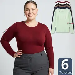 UTILISIMO - Pack 6 Camisetas Polera Polar Reductora Primera Capa Acanalada Manga Larga Colores Surtidos Mujer