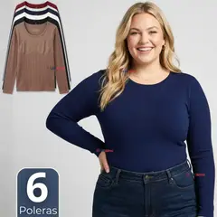 UTILISIMO - Pack 6 Camisetas Polera Polar Reductora Primera Capa Acanalada Manga Larga Colores Surtidos Mujer