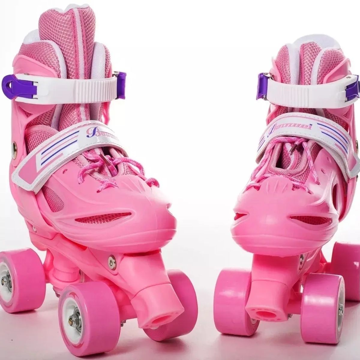 GENERICO - patin roller de 4 ruedas artisticos rosado ajustables a los numero 27 al 30 bota acolchada