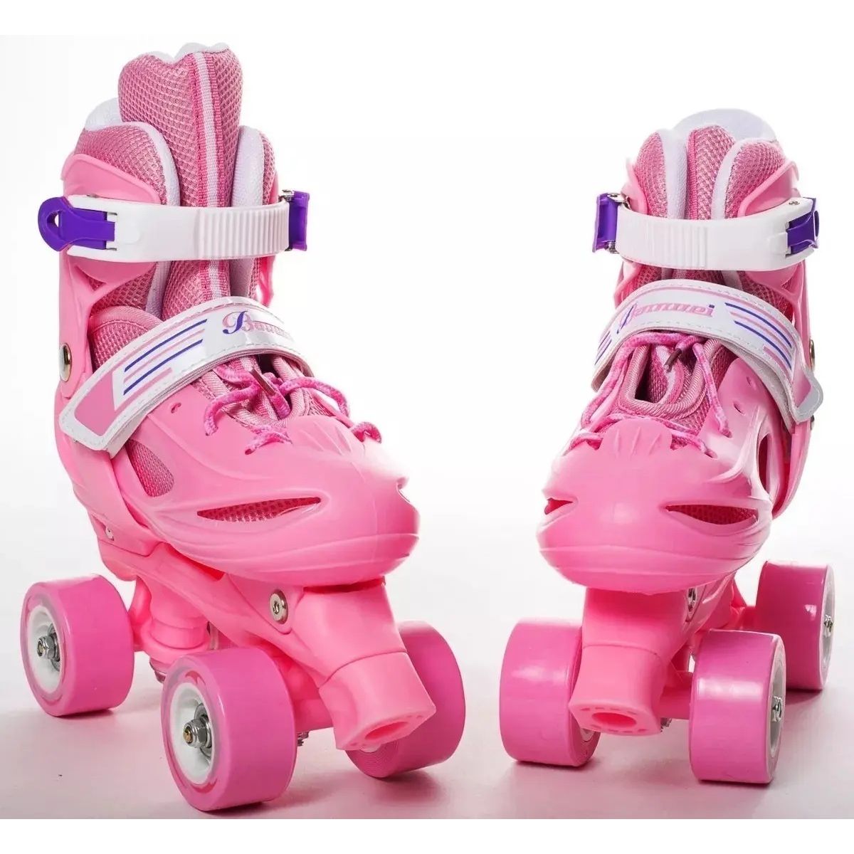 GENERICO - patin roller de 4 ruedas artisticos rosado ajustables a los numero 27 al 30 bota acolchada