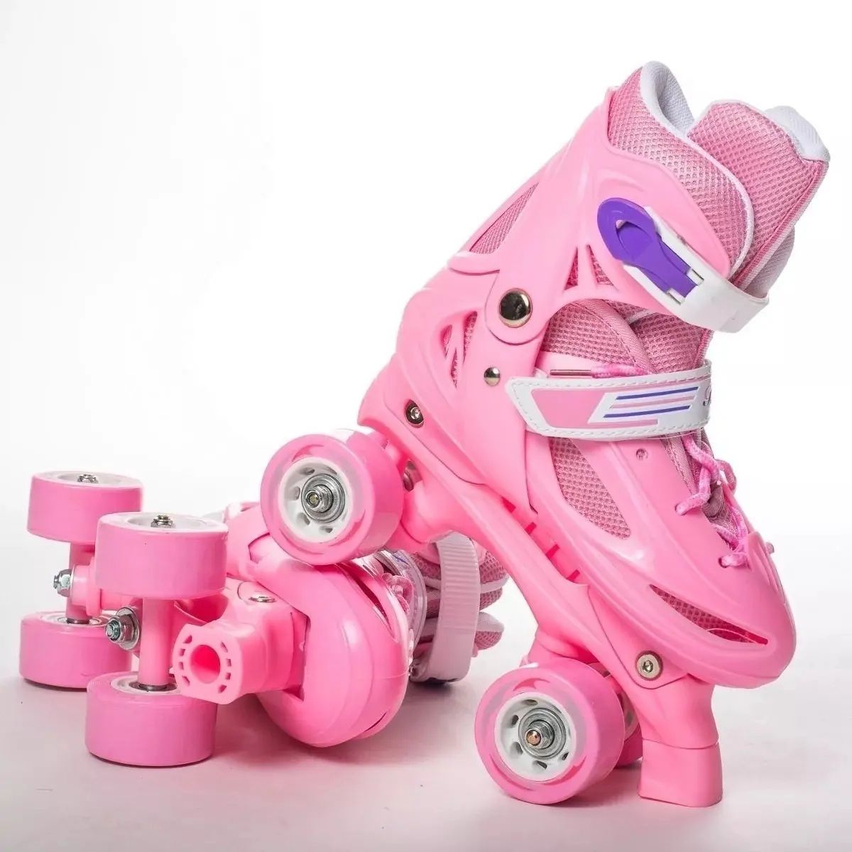 GENERICO - patin roller de 4 ruedas artisticos rosado ajustables a los numero 27 al 30 bota acolchada