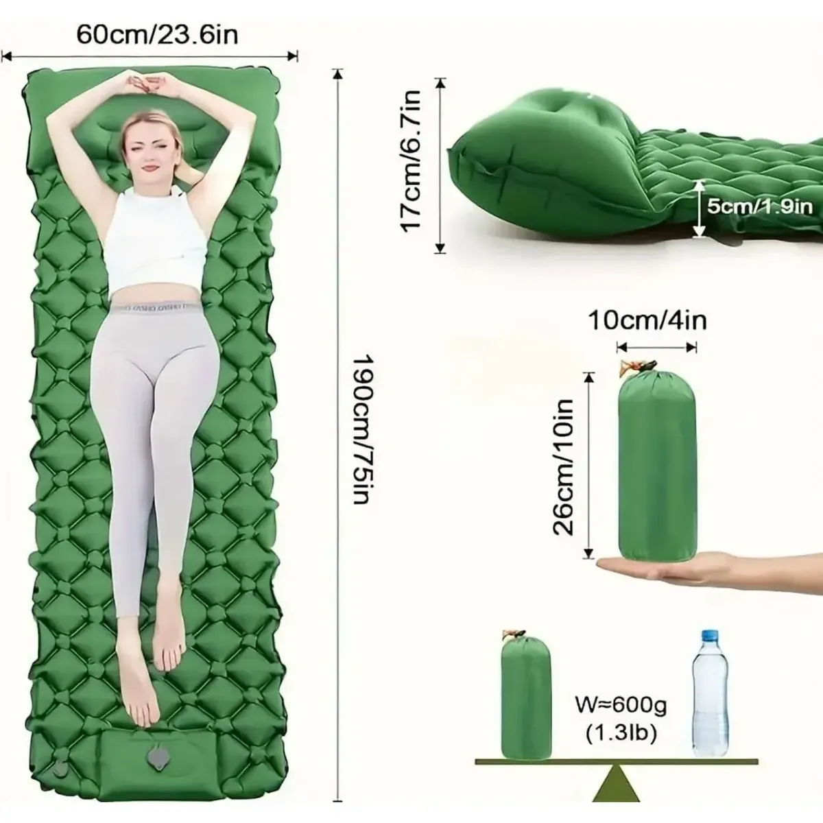 GENERICO - Colchoneta Inflable Plegable Paraacampada Y Senderismo