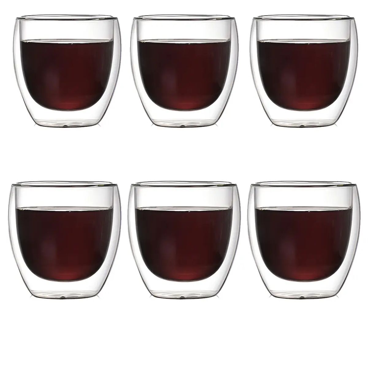 GENERICO - Juego 6 Tazas Vidrio Doble Pared 80ml para Café Espresso