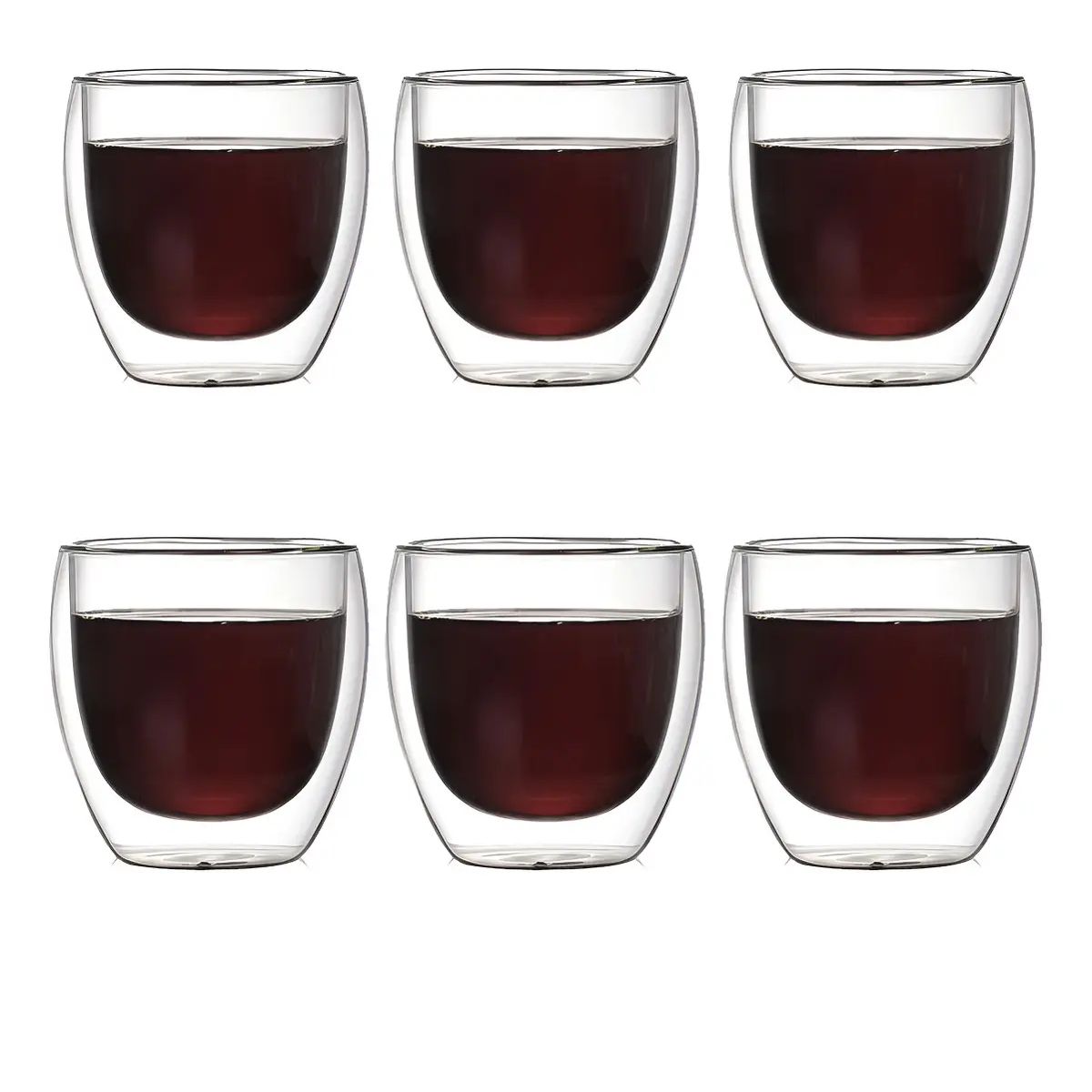 GENERICO - Juego 6 Tazas Vidrio Doble Pared 80ml para Café Espresso