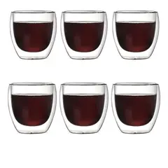 GENERICO - Juego 6 Tazas Vidrio Doble Pared 80ml para Café Espresso