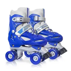GENERICO - Patin roller de 4 ruedas artisticos color azul ajustables a los numeros 27-30 bota acolchada