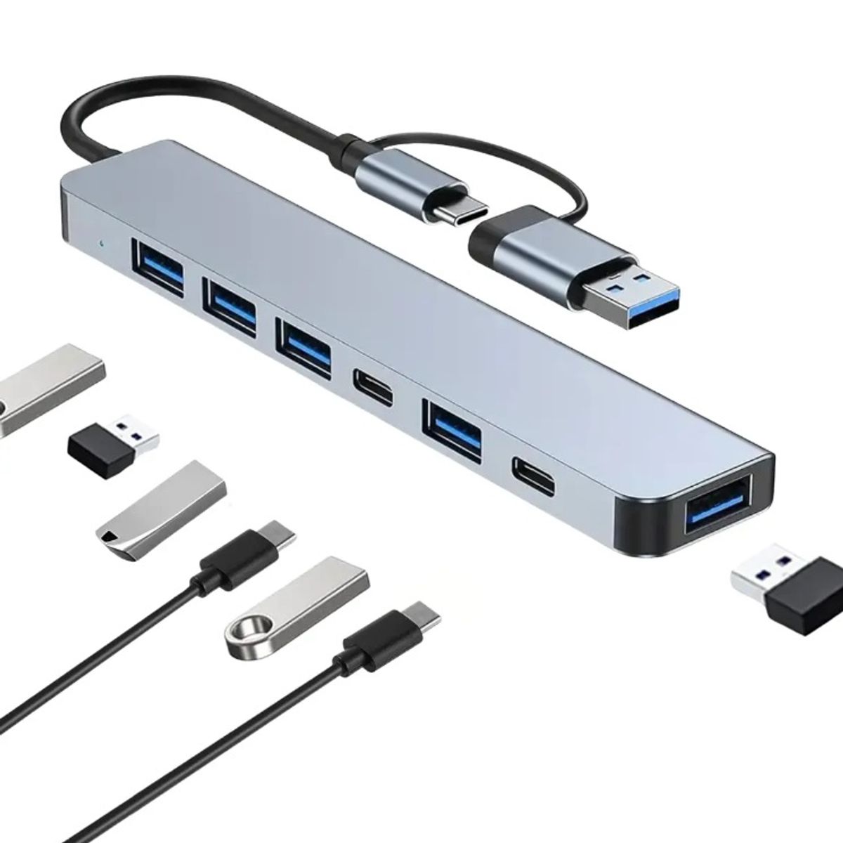 GENERICO - Multipuertos Hub 7 En 2 Usb Y Tipo C para Computador PC, Laptop, Windows, iOS