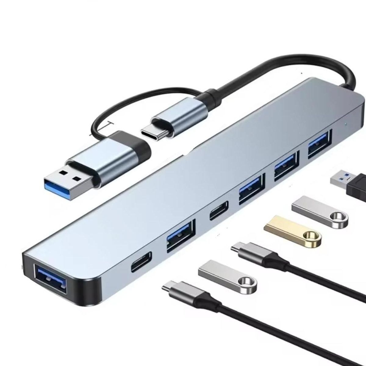 GENERICO - Multipuertos Hub 7 En 2 Usb Y Tipo C para Computador PC, Laptop, Windows, iOS