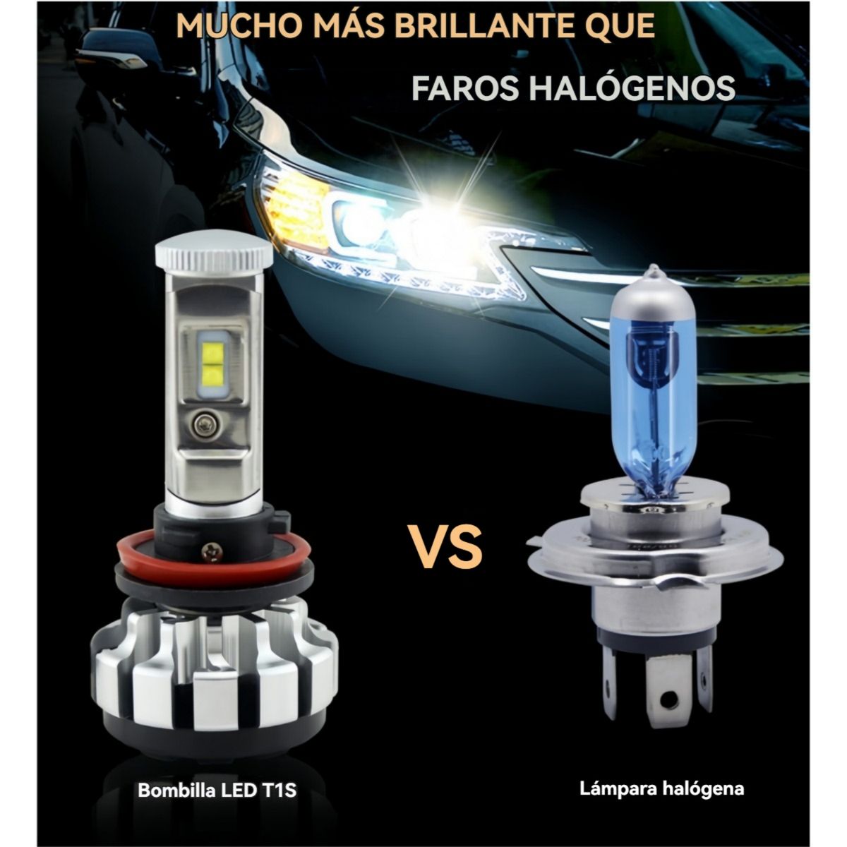 VIDA BUENAS - Par Kit Ampolletas Turboled T1s H11 Chip No Error Canbus, Faro LED Auto 12V