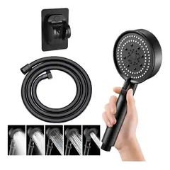 GENERICO - Cabezal De Ducha Alta Presión Mango Ducha 5 Modos Con 1.5m Manguera Para Baño Negro