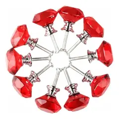 VIDA BUENAS - Tirador Cristal Forma Diamante Para Cajón Rojo 10pcs