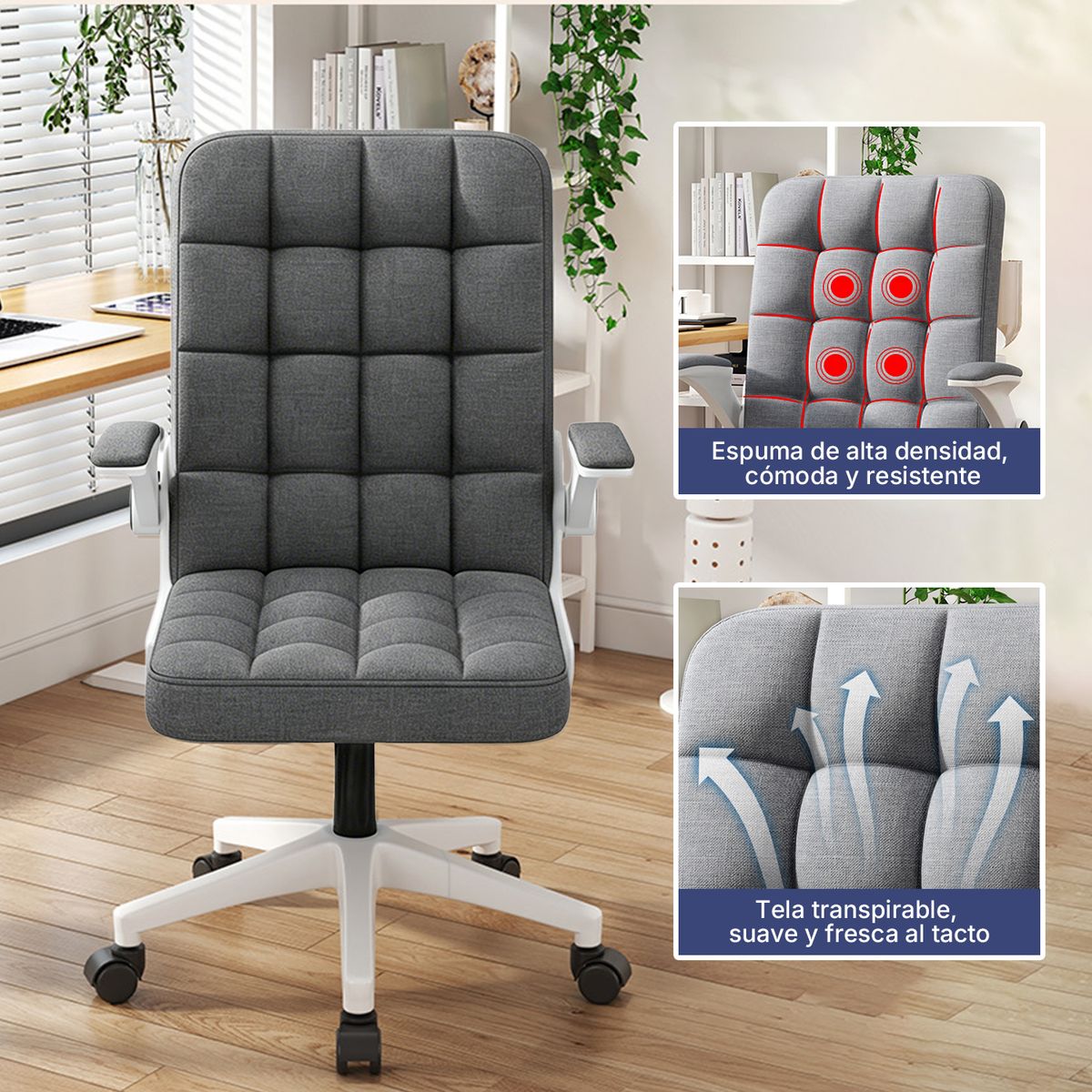 VIDITA - Silla Serena de Tela Acolchada Giratoria Ergonómica Silla de Escritorio Oficina