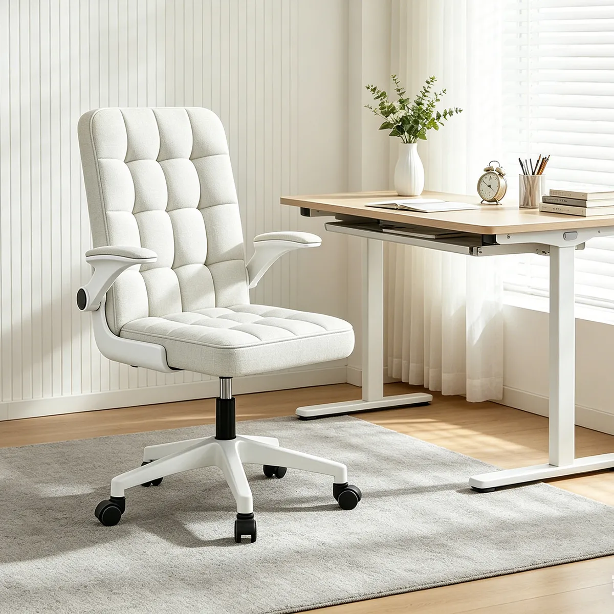 VIDITA - Silla Serena de Tela Acolchada Giratoria Ergonómica Silla de Escritorio Oficina