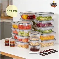 CHEFCHOICE - Set 20 Contenedores Alimentos Tapers Herméticos Libre De Bpa