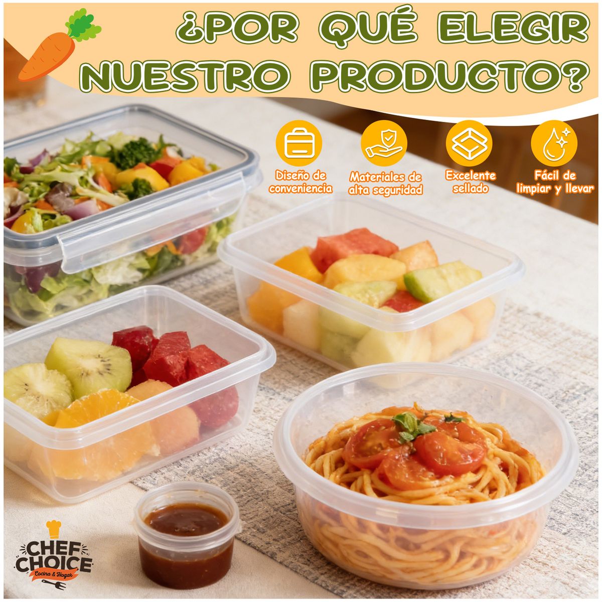 CHEFCHOICE - Set 20 Contenedores Alimentos Tapers Herméticos Libre De Bpa