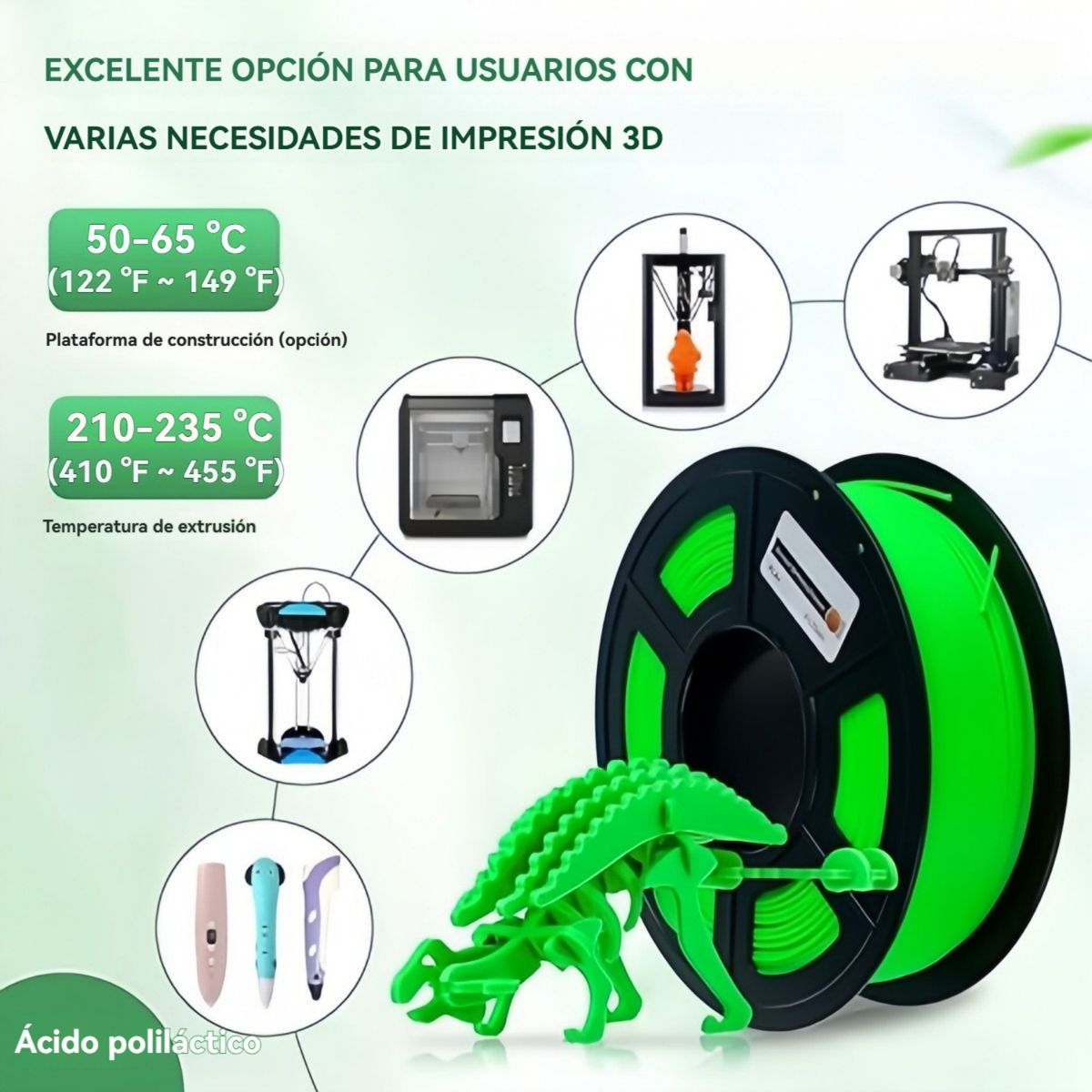 VIDA BUENAS - Filamento 3d  Petg  De 1.75mm Y 1kg Mejor Calidad Verde Bambú