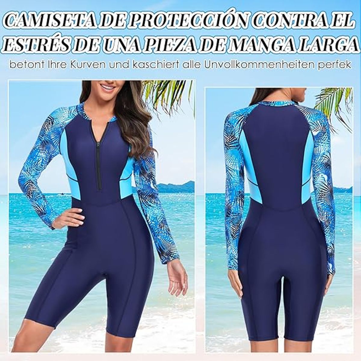 PUREPOWER - Trajes de Baño Manga Larga de Protección Solar UPF50 con Cremallera para Deportivo Mujer Surf Playa