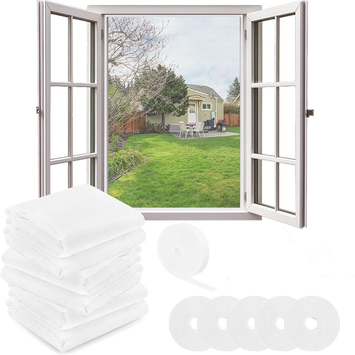 KUANGYE - Pack 6 Cortina Mosquitera Malla Velcro Anti-mosquito Mosca 130x150cm