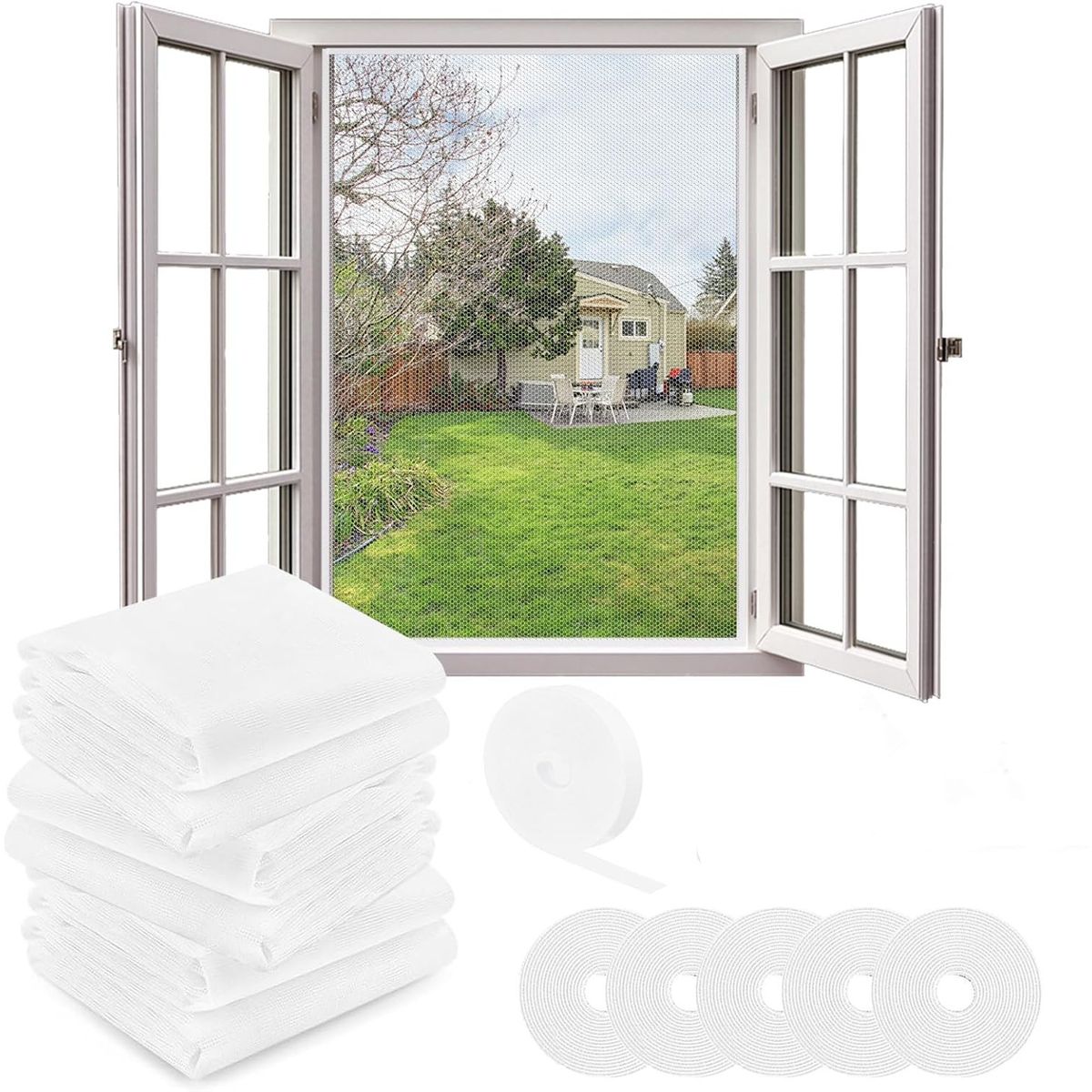 KUANGYE - Pack 6 Cortina Mosquitera Malla Velcro Anti-mosquito Mosca 130x150cm