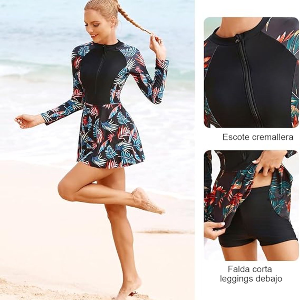 PUREPOWER - Trajes de Baño Manga Larga de Protección Solar UPF50 con Cremallera para Deportivo Mujer Surf Playa