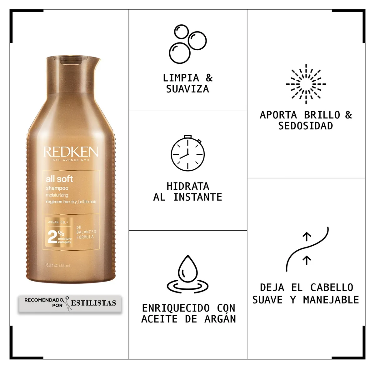REDKEN - Shampoo XL Hidratante Cabello Seco All Soft 500ml Redken