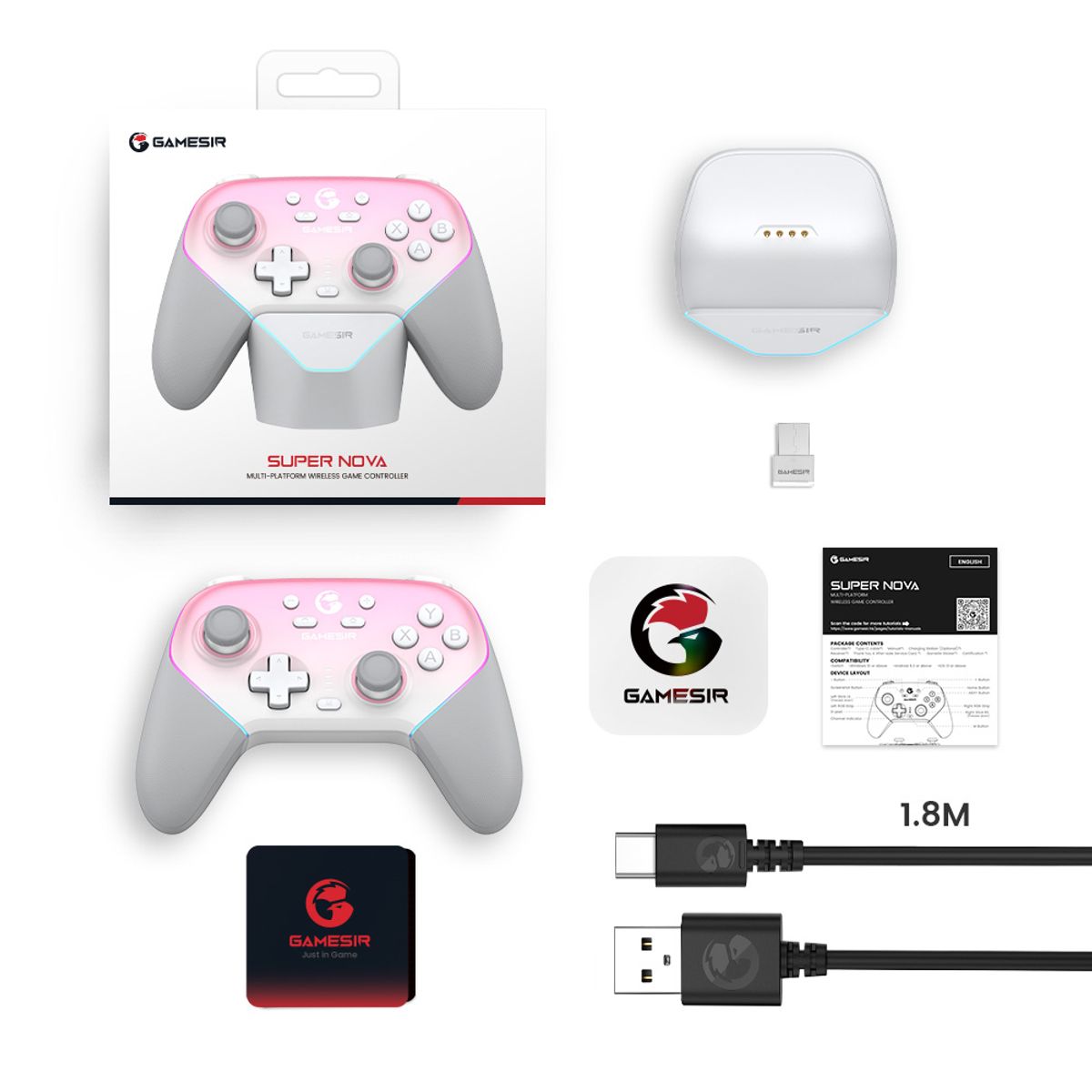 GAMESIR - GameSir Super Nova Control de juegos inalámbrico para PC, Switch, Switch 2, iOS, Android - Rosa