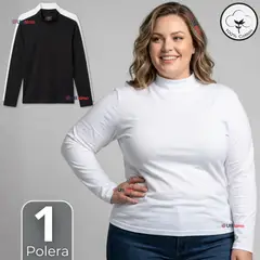 UTILISIMO - Camiseta Polera Algodón Primera Capa Cuello Beatle Manga Larga Blanco Negro Mujer