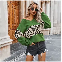 TIOZONEY - Sweater Mujer leopardo - Verde