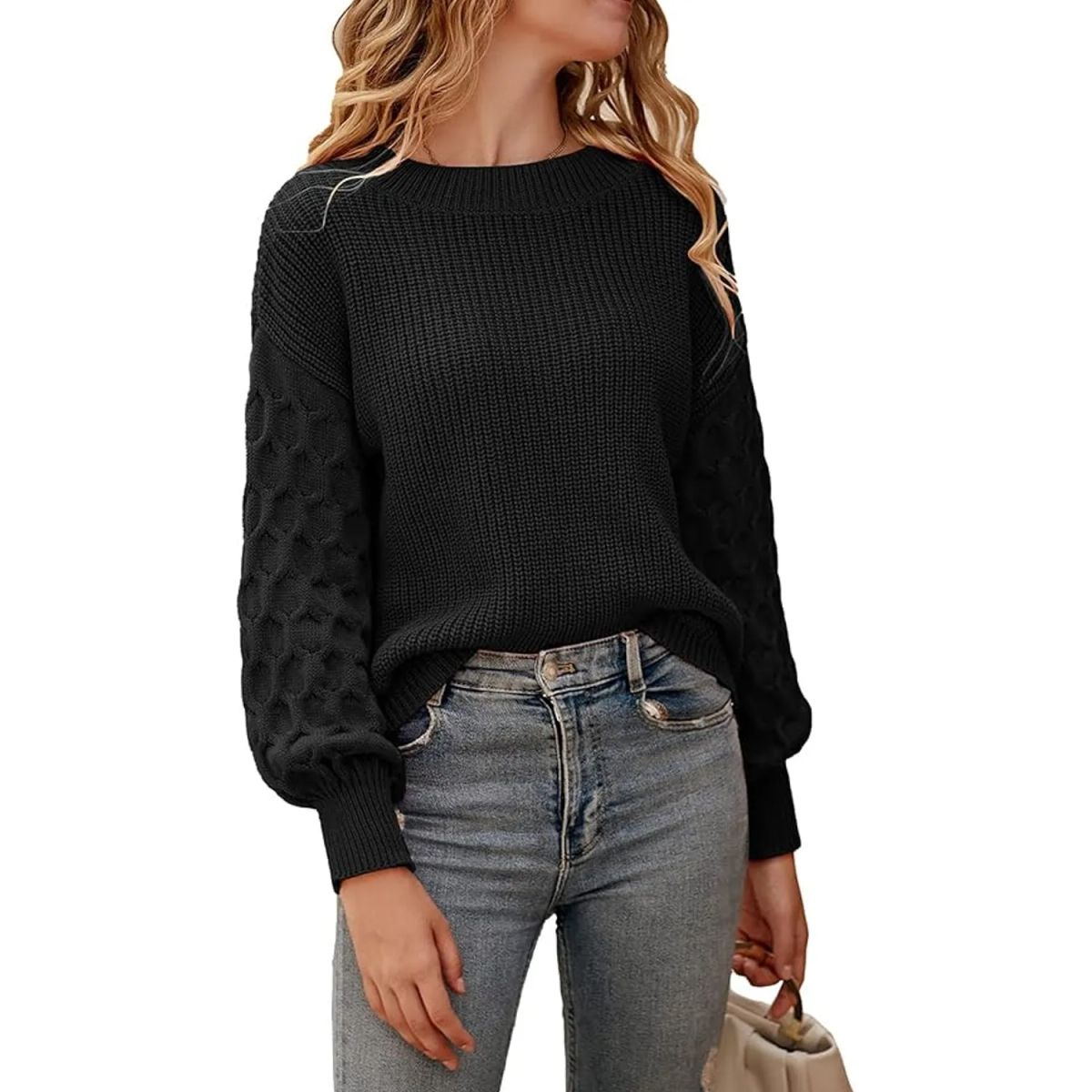 TIOZONEY - Suéter casual de manga larga - Negro