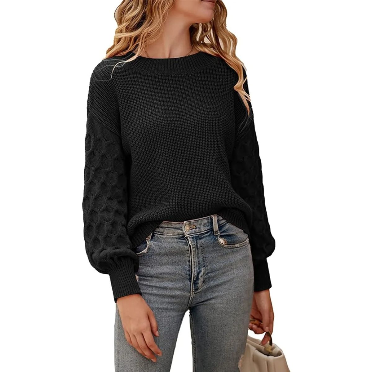 TIOZONEY - Suéter casual de manga larga - Negro