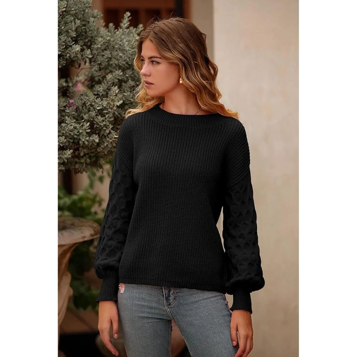TIOZONEY - Suéter casual de manga larga - Negro