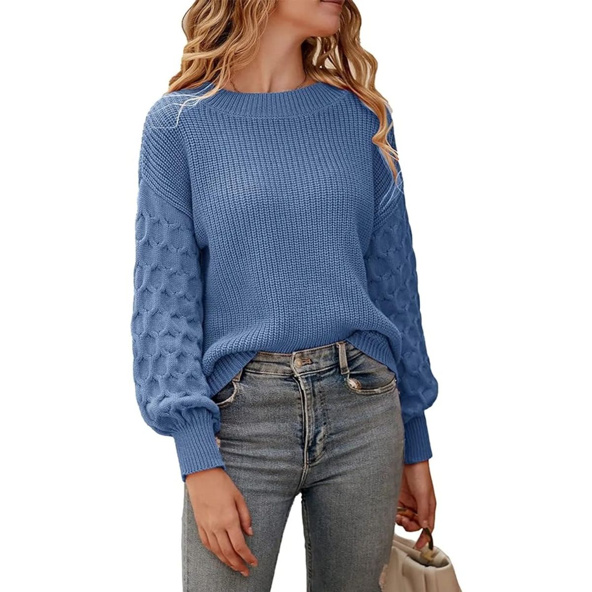 TIOZONEY - Suéter casual de manga larga - Azul