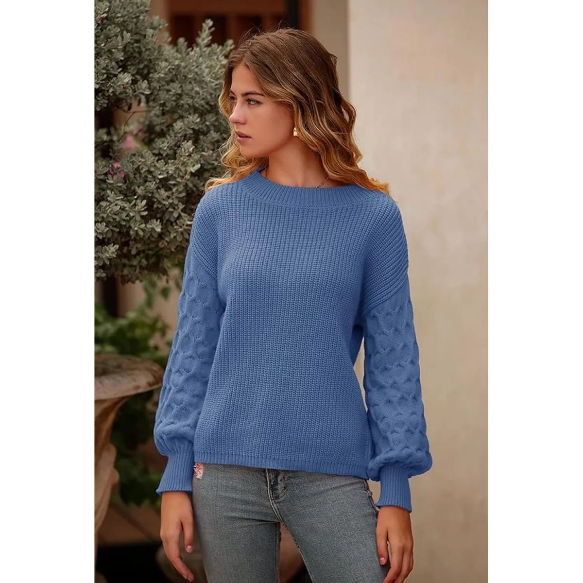 TIOZONEY - Suéter casual de manga larga - Azul