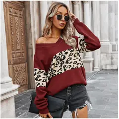 TIOZONEY - Sweater Mujer leopardo - Rojo