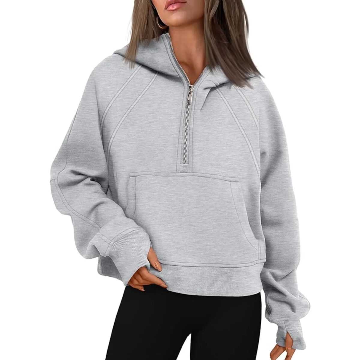 TIOZONEY - Sudadera corta con capucha para mujer - Gris
