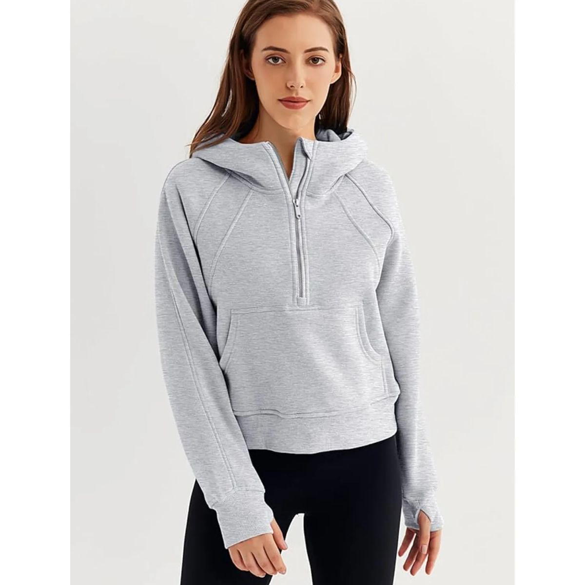 TIOZONEY - Sudadera corta con capucha para mujer - Gris