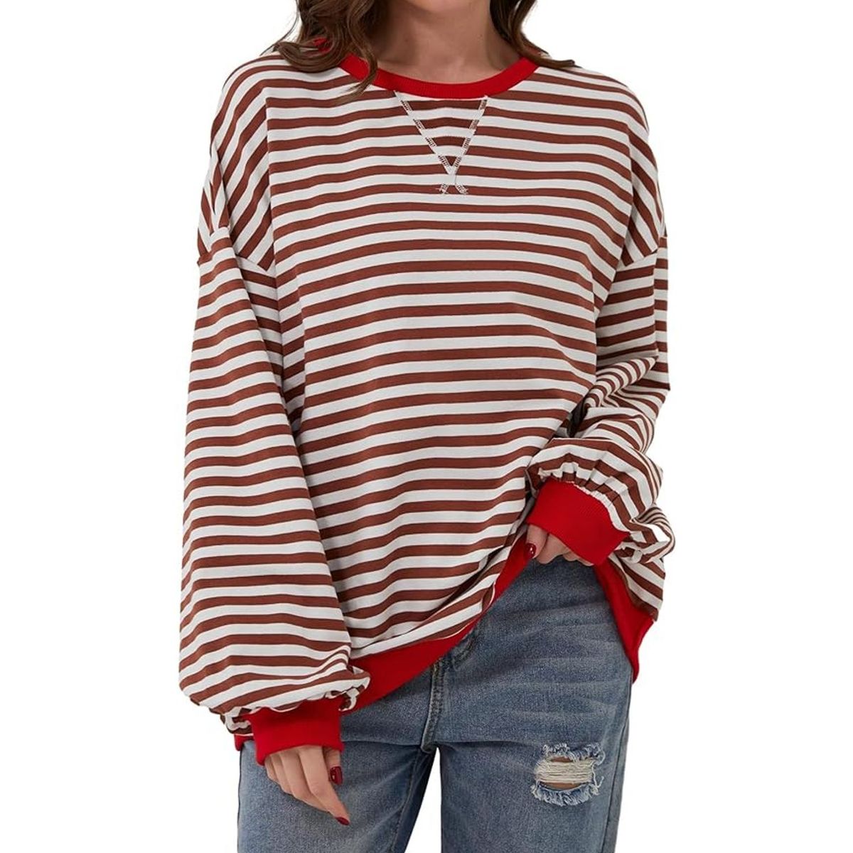 TIOZONEY - Sudadera a rayas para mujeres - Café