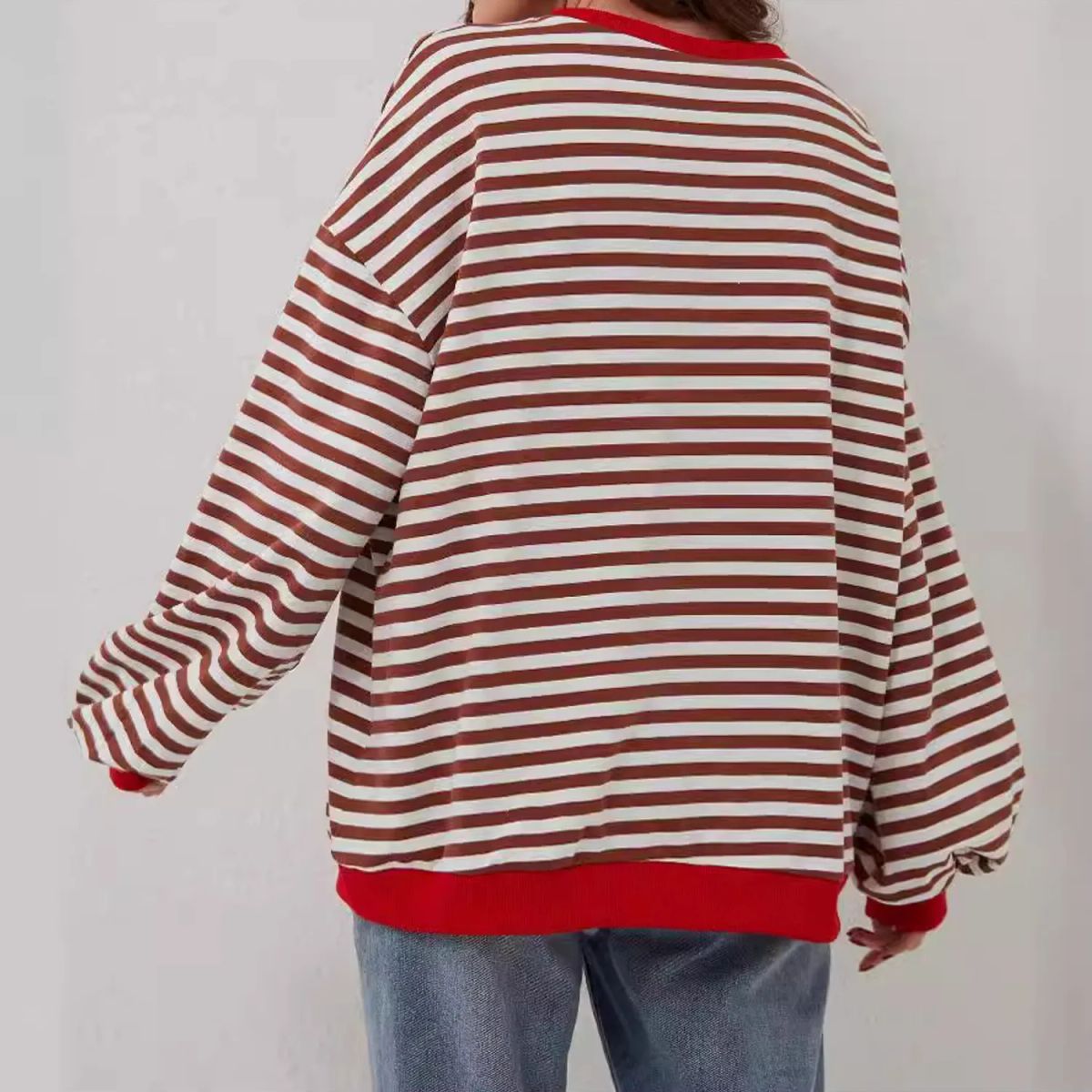TIOZONEY - Sudadera a rayas para mujeres - Café