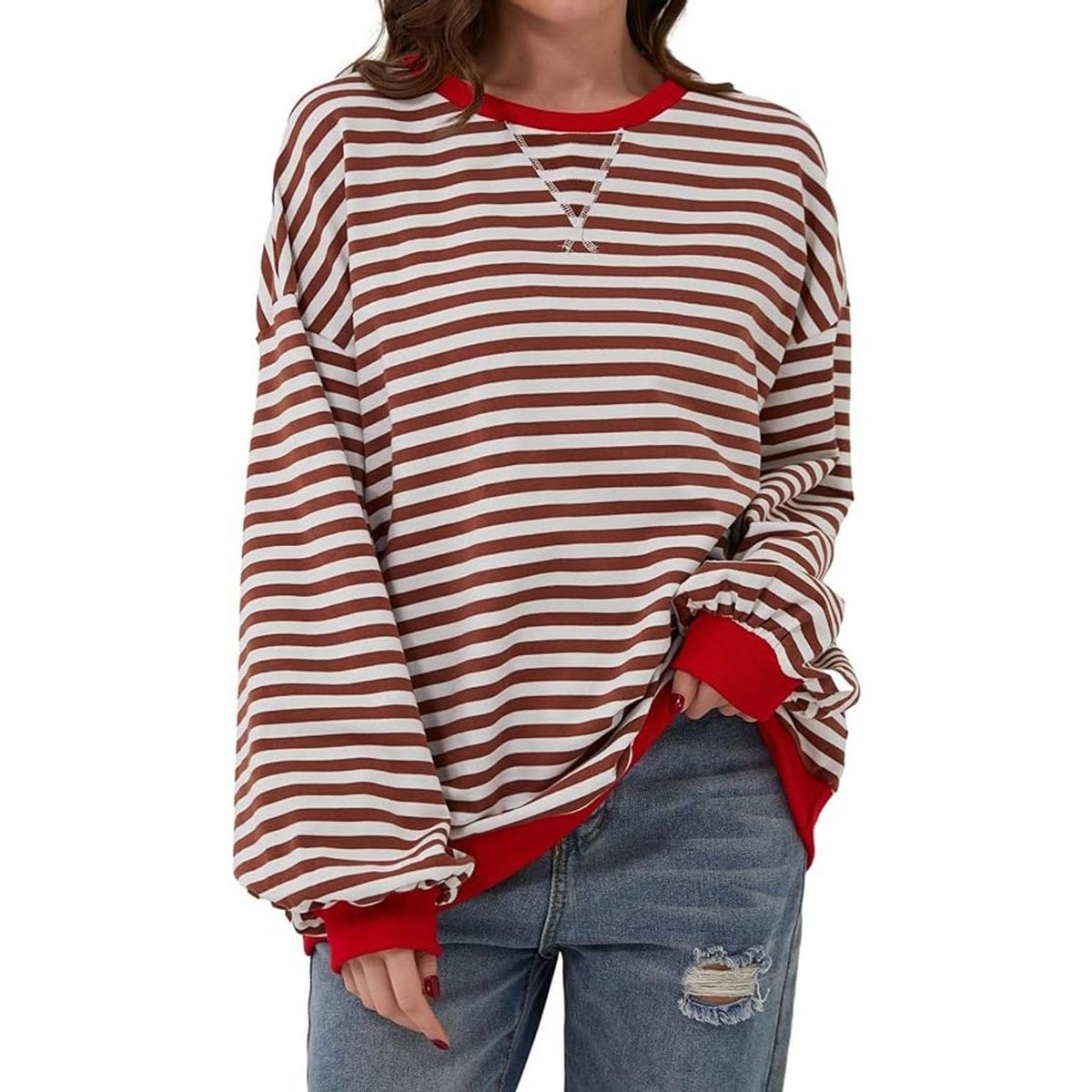 TIOZONEY - Sudadera a rayas para mujeres - Café
