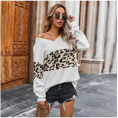 TIOZONEY - Sweater Mujer leopardo - Blanco