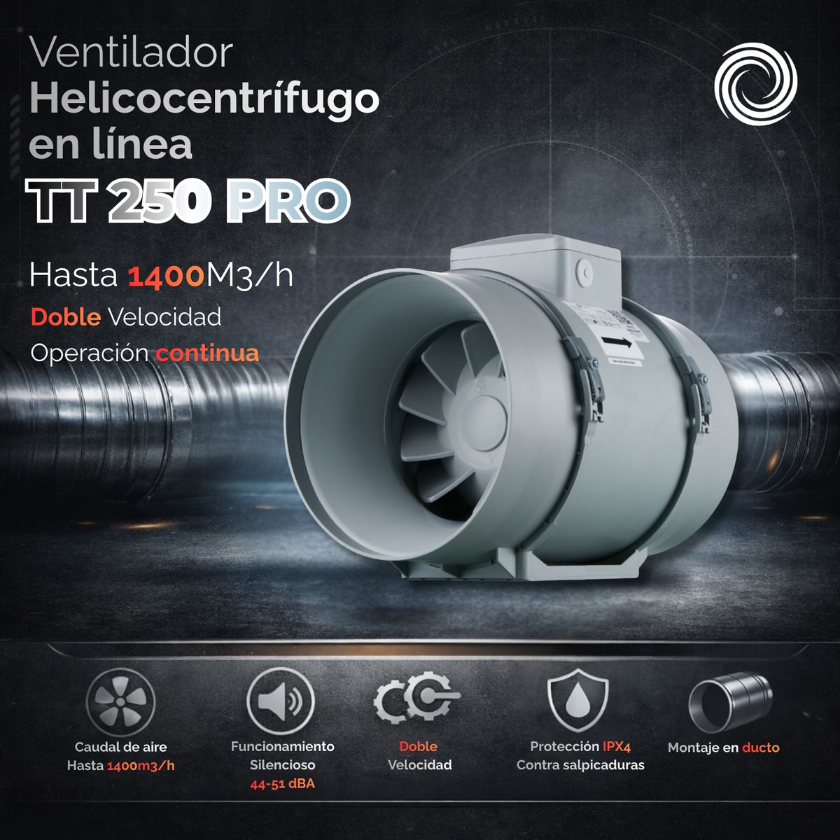 AIROLITE - Ventilador Helicocentrífugo en Línea Airolite TT 250 PRO