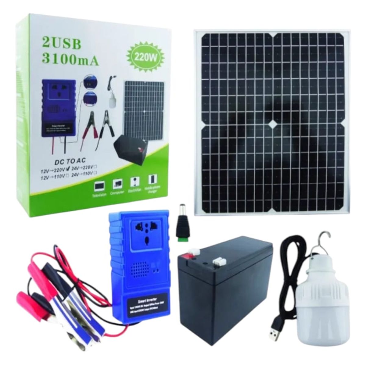 GENERICO - Generador Energia Solar Kit Emergencia Bateria Inversor