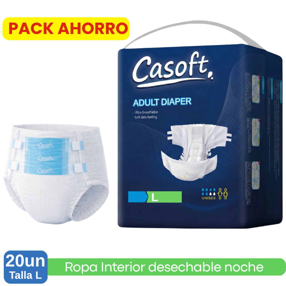 GENERICO - Pañales Para Adulto Uso Cotidiano Con Broche Ajuste 20un