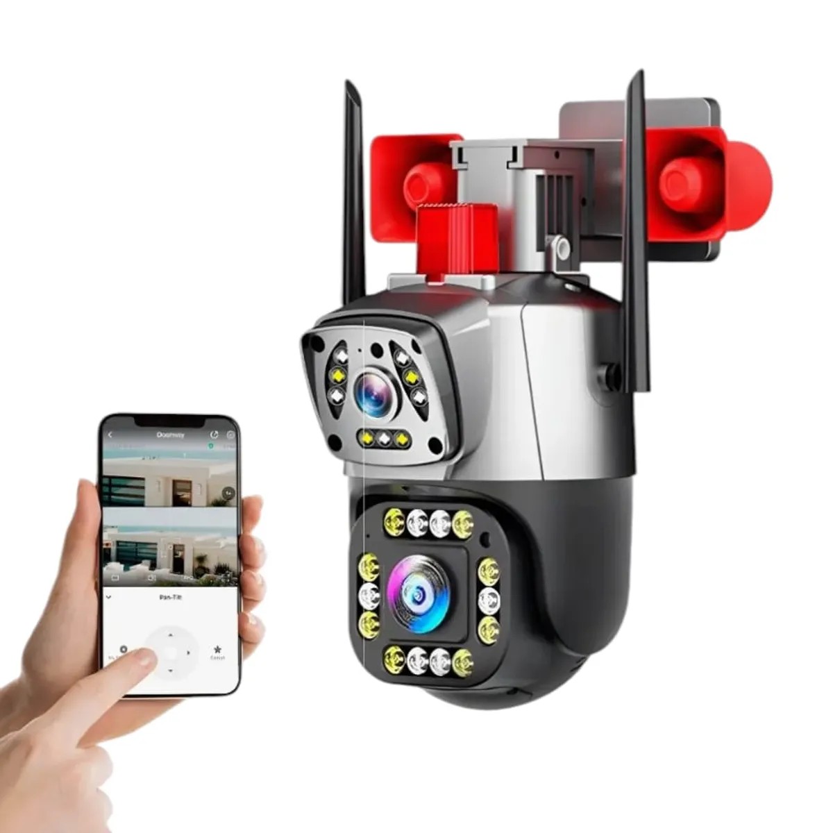 GENERICO - Camara Ip Wifi Ptz Doble Lente 360 Exterior Sirenas Baliza