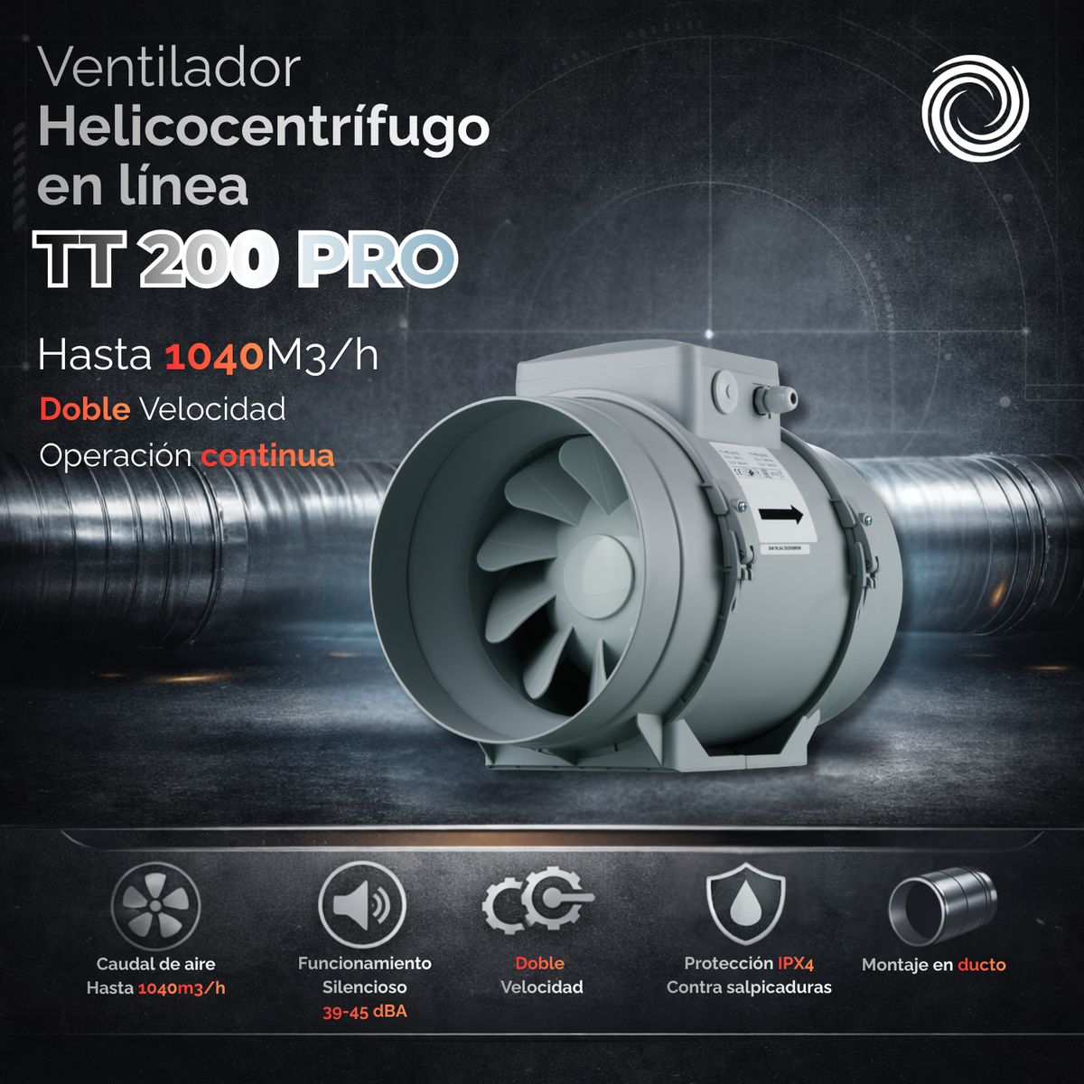 AIROLITE - Ventilador Helicocentrífugo en Línea Airolite TT 200 PRO