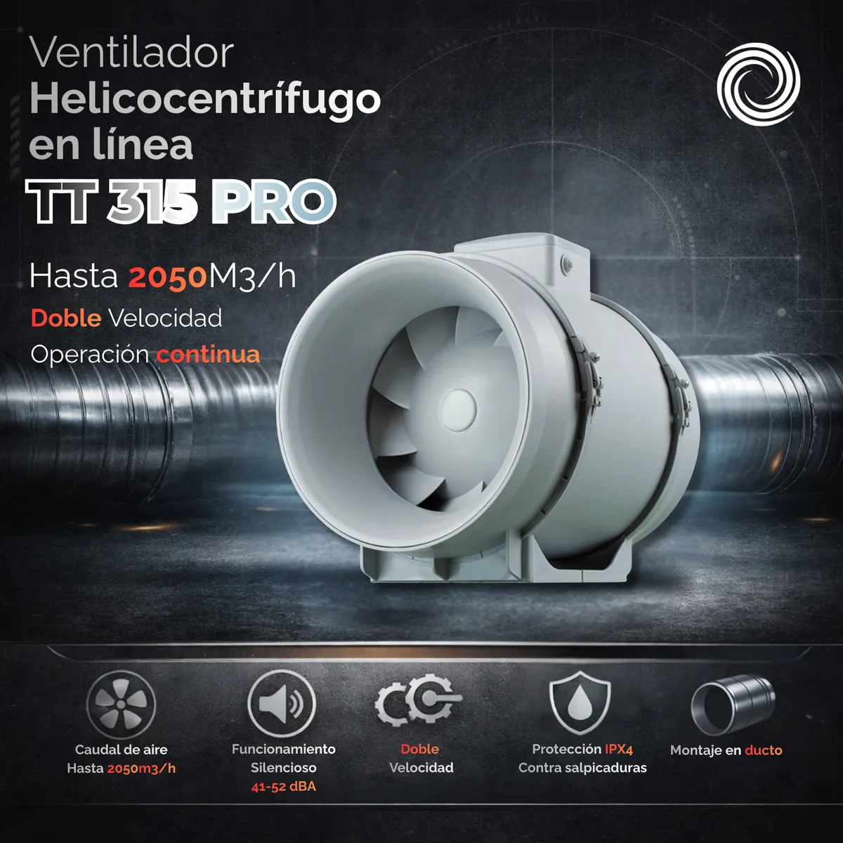AIROLITE - Ventilador Helicocentrífugo en Línea Airolite TT 315 PRO