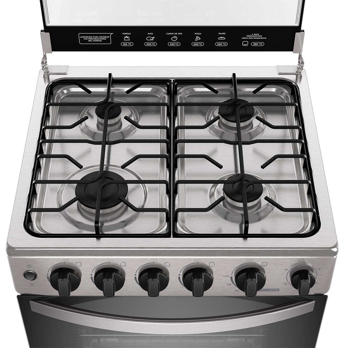 MADEMSA - Cocina a Gas 4 Platos Horno Vapor y Grill FM4PSC Inox