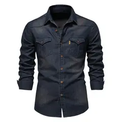 TIOZONEY - Camisa vaquera de manga larga para hombre